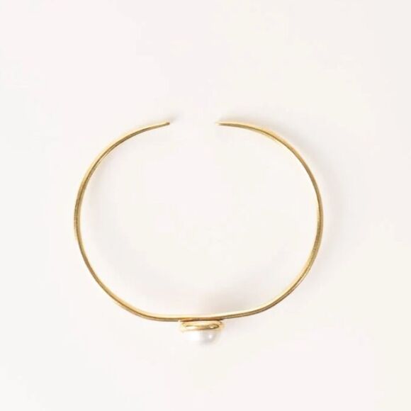 Heyday Brass Cuff Adjustable Bracelet with 8mm Pearl Accent - Picture 3 of 6